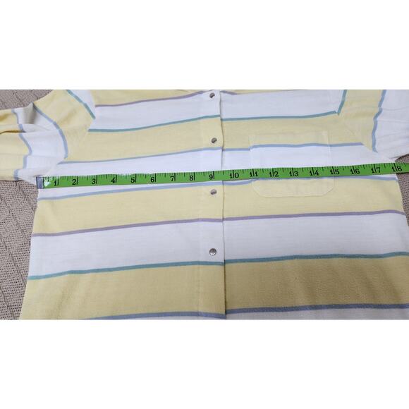 Ivy Sports Yellow, White Purple, Green Striped Blouse with snaps Women's Size L - Picture 5 of 8